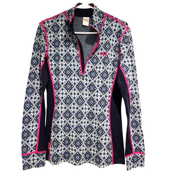 Kari Traa Rose Merino Wool Knit 1/2 Zip Base Layer Blue Nordic Top, Sz Large - Picture 1 of 10